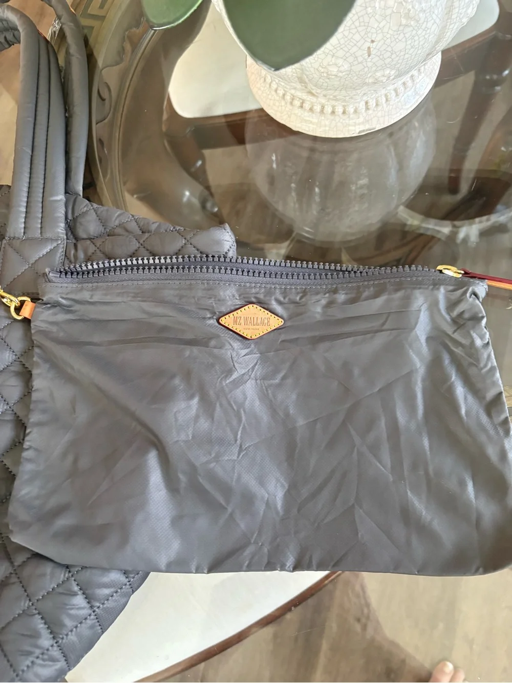 🩶🩶MZ WALLACE METRO QUILTED CHARCOAL GREY NYLON TOTE!🩶🩶